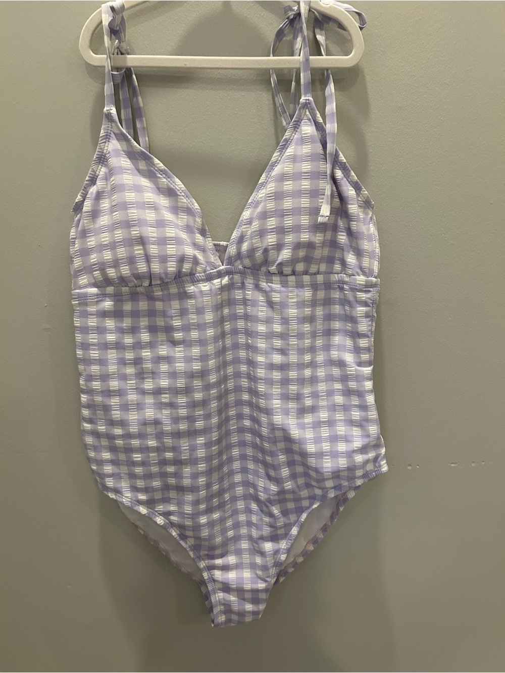 Kona Sol Shoulder Tie Lavender Gingham One Piece Swimsuit - Picture 3 of 4